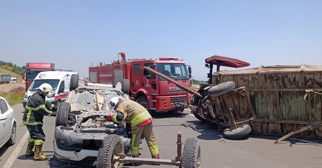 Kırıkhan'da traktörle çarpışan otomobil takla attı: 2 yaralı